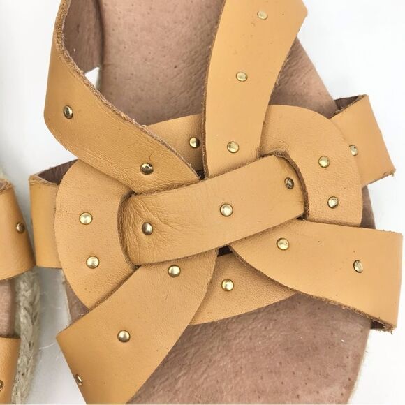 Picon Golden Brown Leather Strappy Espadrille Slide Sandals - Picture 9 of 13